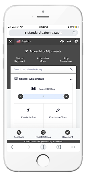 Phone showing an automated accessibility interface where disabled individuals can customize their web experience.